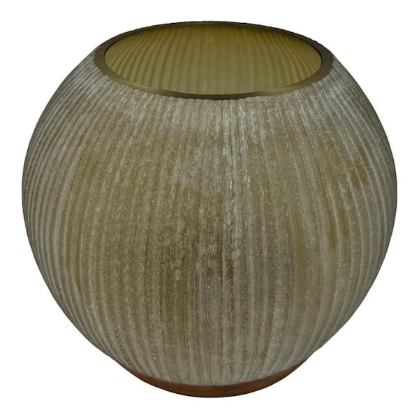castellousa Brown 8 in. Decorative Ribbed Round Glass Vase