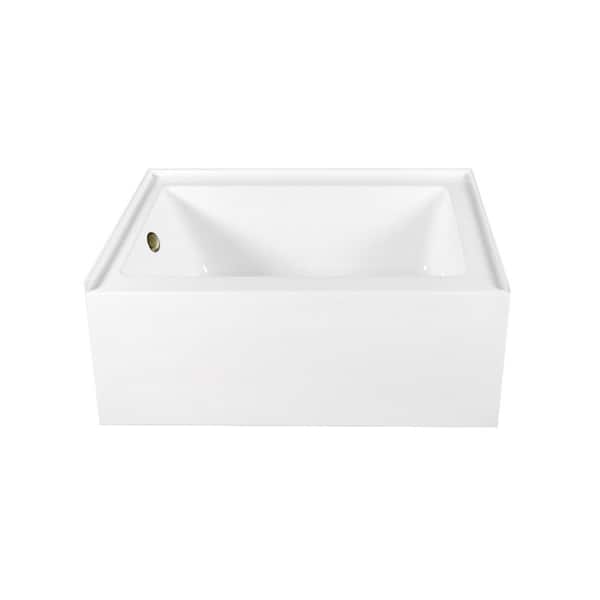 Aqua Eden 60 in. x 32 in. Acrylic Rectangular Alcove Soaking Bathtub with Left Drain in Glossy White/Antique Brass