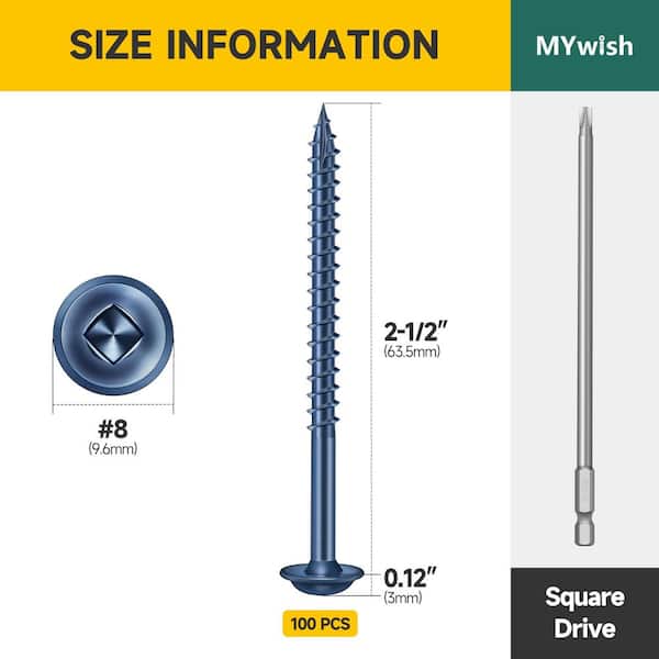 100-Pack #8 x 2-1/2 in. Blue Self-Tapping Square Washer Head Wood Screws (100-Piece)