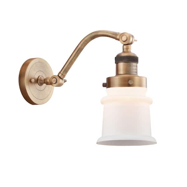 Canton 1-Light Matte White, Brushed Brass Wall Sconce with White Glass Shade