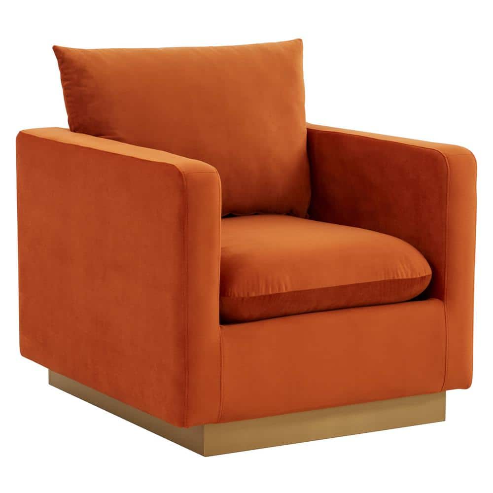 Nervo Orange Marmalade Velvet Accent Chair with Wood Frame