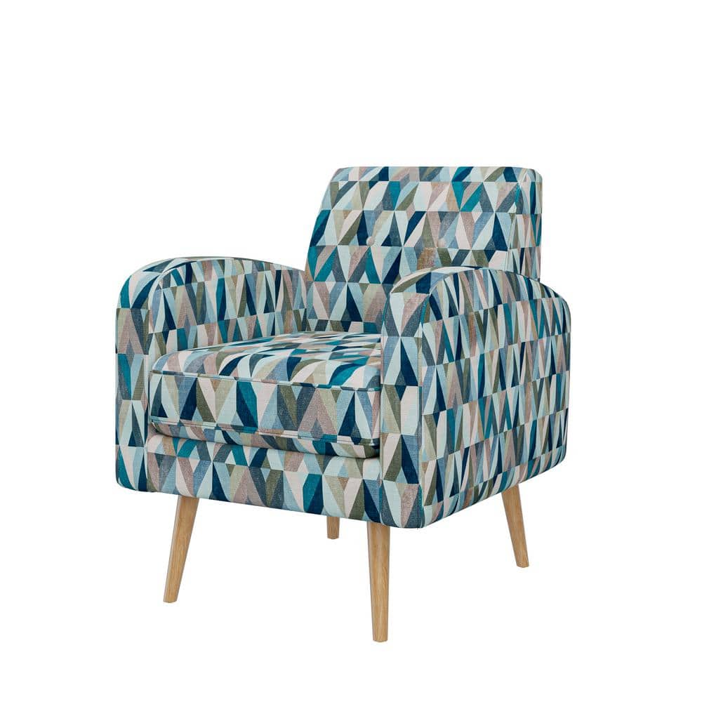Mid-Century Modern Blue Geometric Barrel Accent Chair
