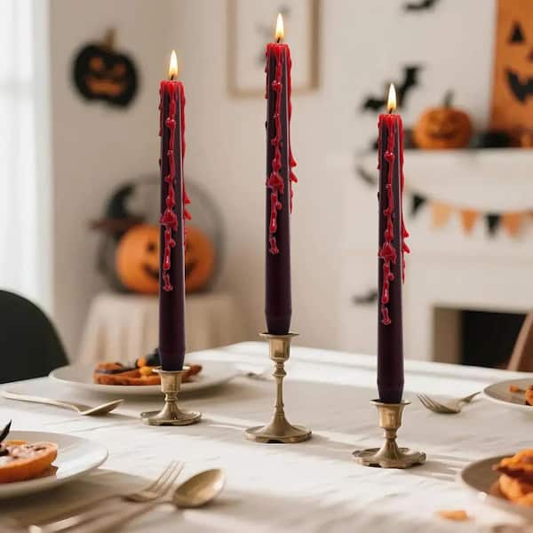 8 Pack 10 in. Vampire Tears Bleeding Taper Candles: Unscented Black, Spooky Blood Drip, For Halloween Parties