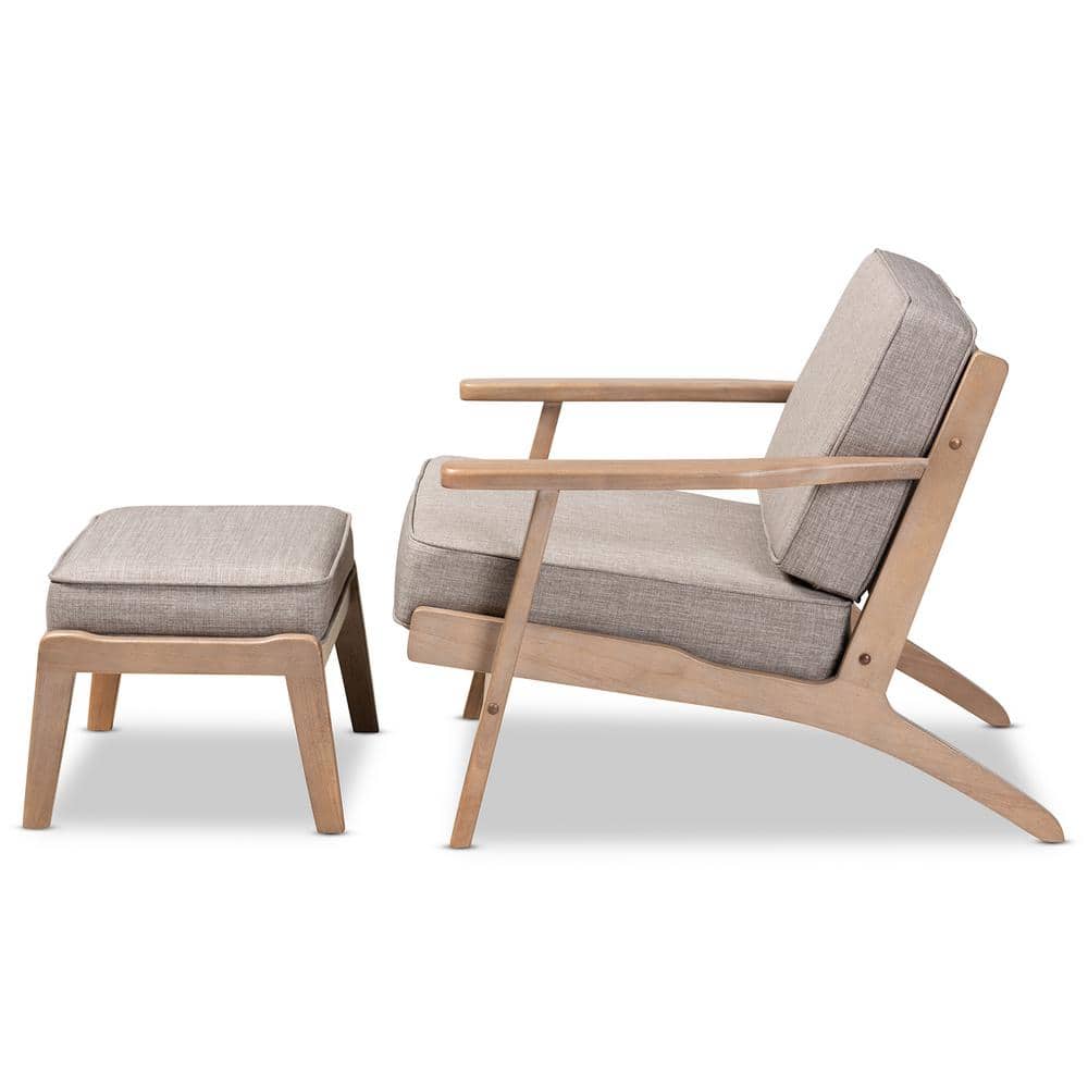 Modern Gray Leather Accent Chair and Ottoman Set