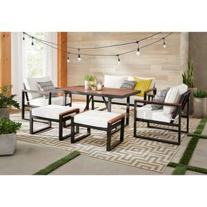 West Park 6-Piece Aluminum Rectangle Outdoor Dining Set with CushionGuard White Cushions