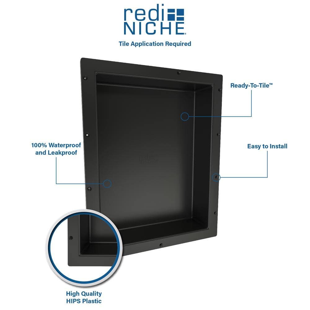 Black Double Recessed Plastic Shower Shelf, 16" x 26"