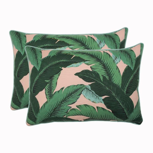 Pillow Perfect Floral Green Rectangular Outdoor Lumbar Throw Pillow 2-Pack