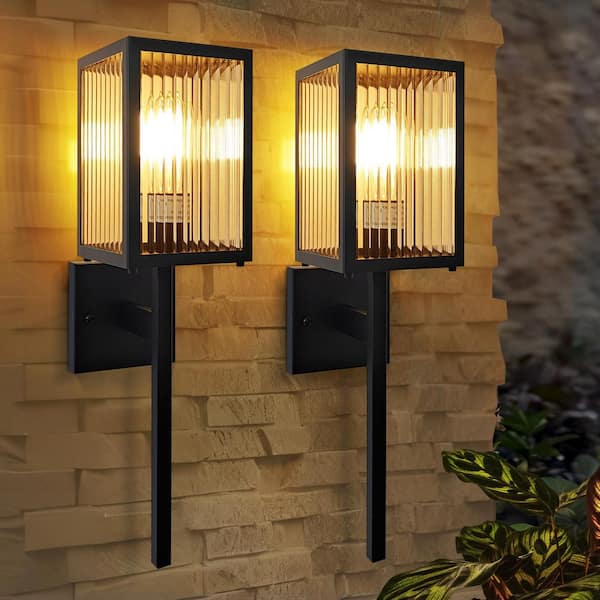 Modern 1-Light Matte Black Indoor/ Outdoor Wall Sconce with Glass Shade and Metal Frame