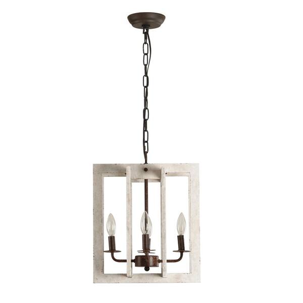 Oaks Aura Stanford Modern Farmhouse 4-Light Distressed White Wooden Rectangular Chandelier Pendant