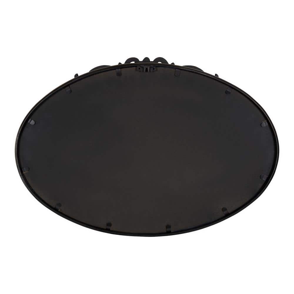Black Oval Wood Wall Mirror with Intricate Overlay