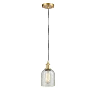 Caledonia 1-Light Satin Gold Shaded Pendant Light with Mica Glass Shade