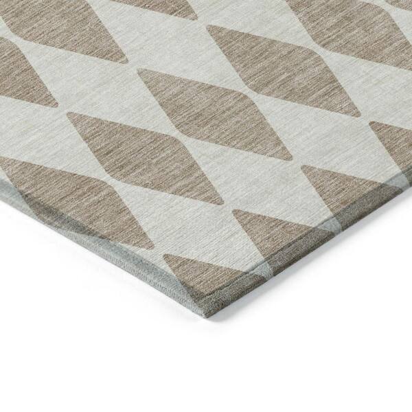 Taupe, Ivory 10 ft. x 14 ft. Woven Geometric Polyester Rectangle Indoor / Outdoor Area Rug