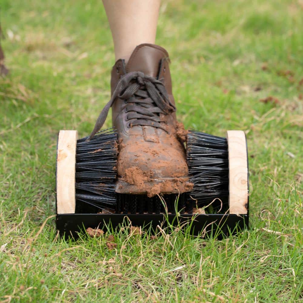 Heavy-Duty Black Metal and Wooden Boot Scraper with Brushes