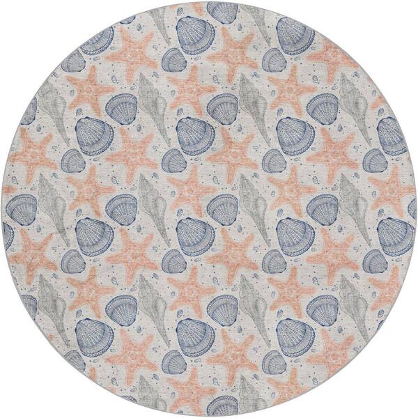 Dream Shag Premium Machine Washable Abstract ADS183 Peach 8 ft. x 8 ft. Round Rug