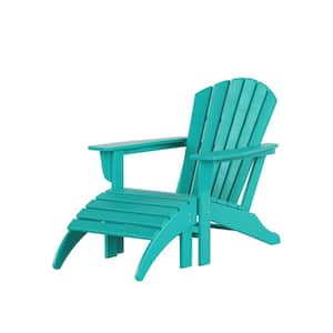 Vesta Turquoise Outdoor Plastic Adirondack Chair with Ottoman Set
