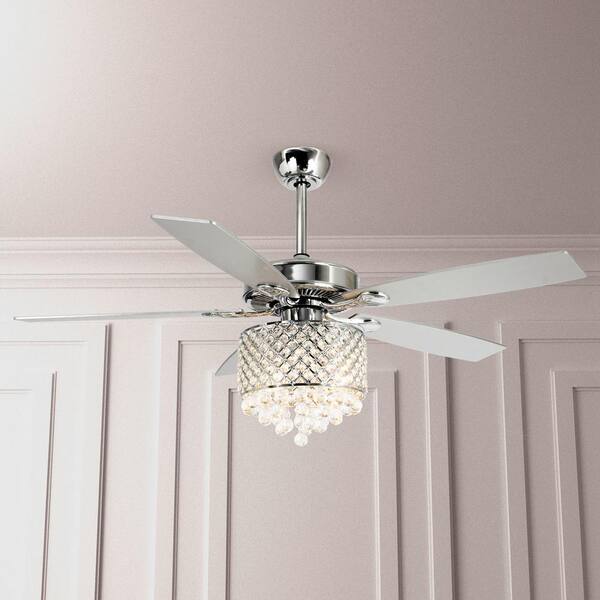 Parrot Uncle Deido 52 In Indoor Chrome Downrod Mount Crystal Chandelier Ceiling Fan With Light And Remote Control F6214110v The Home Depot Parrot Uncle Deido 52 In Indoor Chrome, Can You Hang A Chandelier From Ceiling Fan