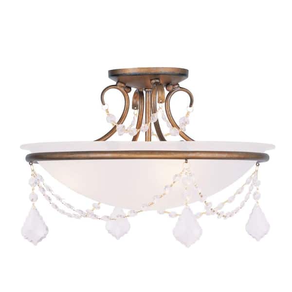 Livex Lighting Providence 3-Light Ceiling Antique Gold Leaf Incandescent Semi-Flush Mount