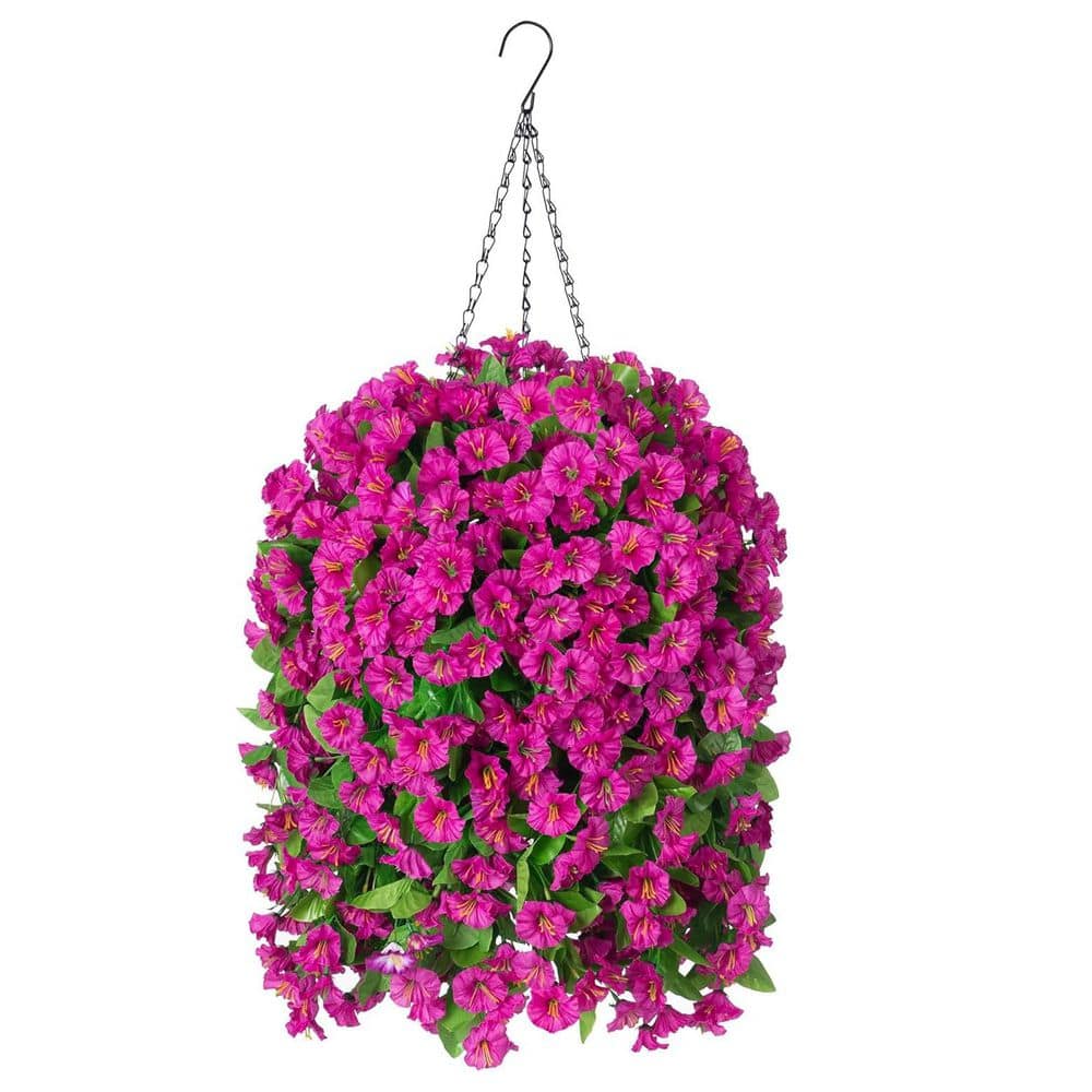25 in. Purple Indoor/Outdoor Artificial Faux Hanging Morning Glory