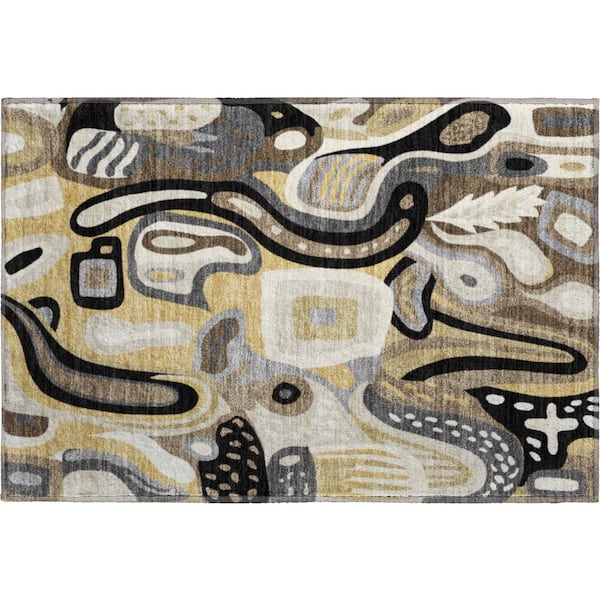 Mayfield Premium Machine Washable Abstract AMF2488 Gold 3 ft. x 4 ft. Area Rug