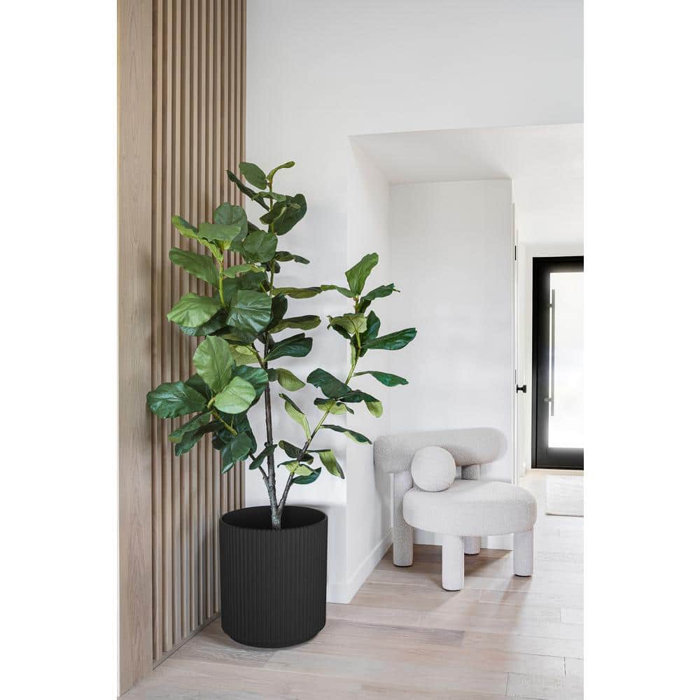 Black 20" Plastic-Stone Round Planter for Indoor/Outdoor