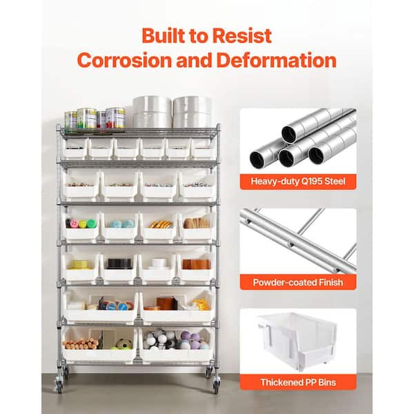 VEVOR 7-Tier Rolling Bin Storage Rack, 22 Organizer Bins, Bin Rack
