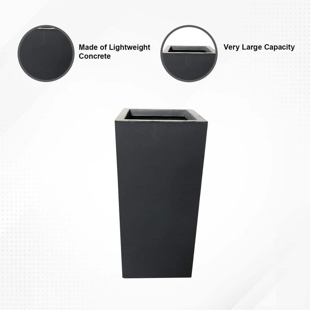 20" Tall Charcoal Lightweight Concrete Square Modern Outdoor Planter