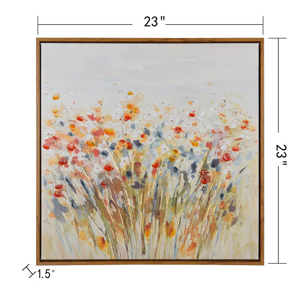 Wildflowers Abstract Floral Canvas Wall Art with Natural Wood Frame