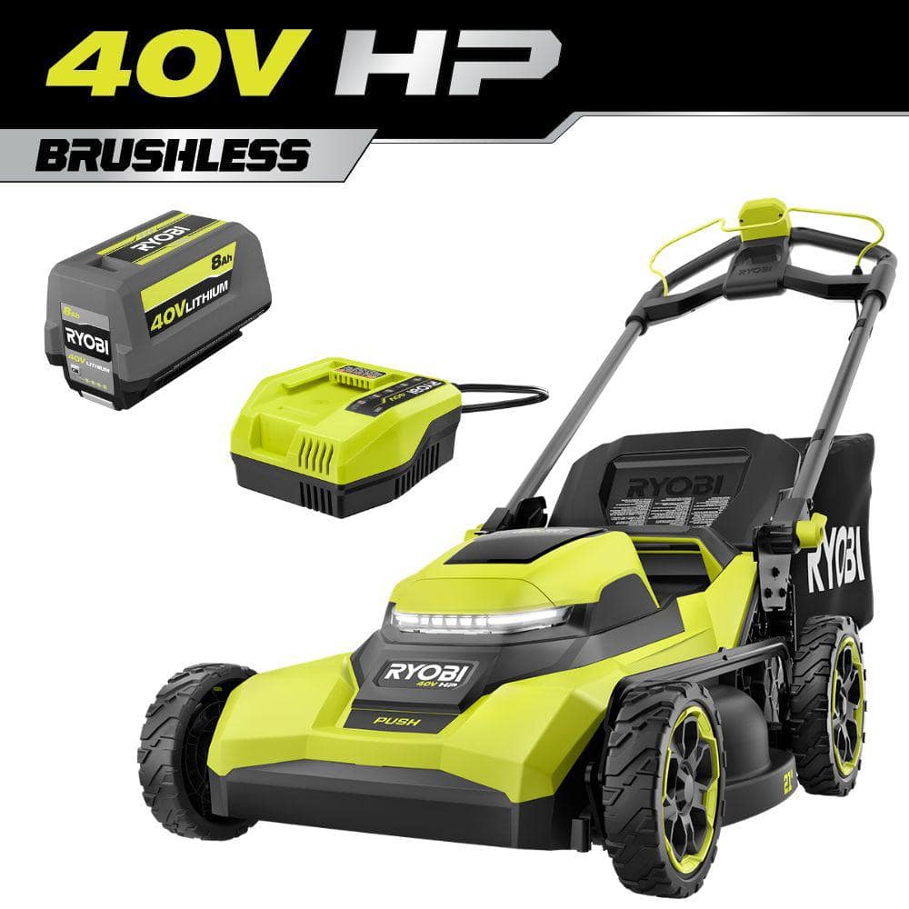 RYOBI 40V HP Brushless 21 in. Cordless Battery Walk Behind Push Lawn ...