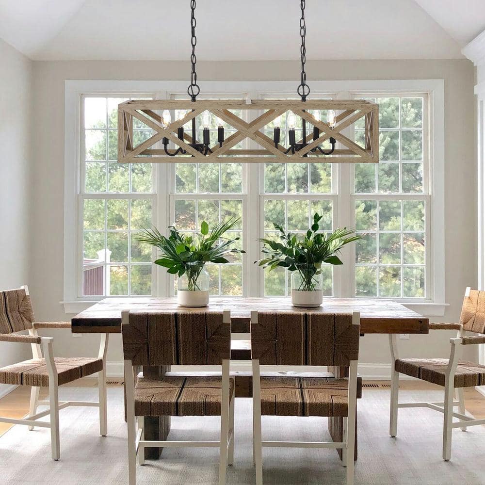 Modern Black 36" LED Farmhouse Pendant with Wood Accents