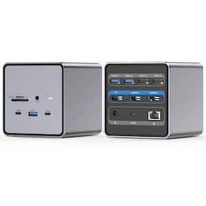 USB C Docking Station Dual/Triple Monitor, Laptop Docking Station with 150-Watt Power Adapter in Gray