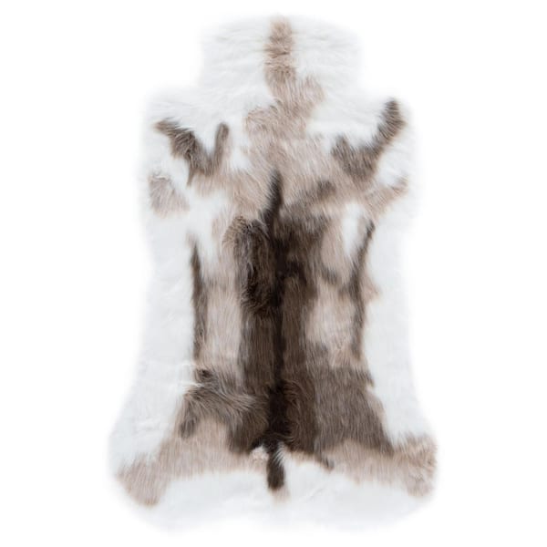 Faux Sheep Skin 2 ft. x 3 ft. Ivory/Brown Animal Gradient Area Rug