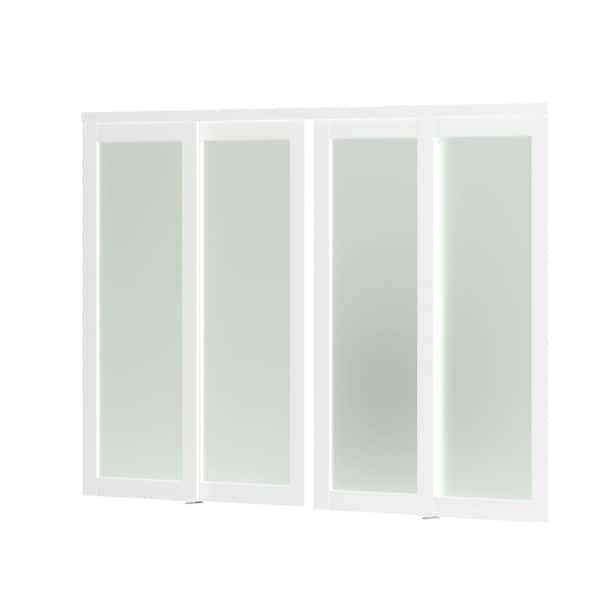 120 in. x 80 in. (Double 60 in. W Doors) MDF, White Double Frosted 1 Panel Glass Sliding Door with All Hardware