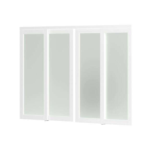 120 in. x 80 in. (Double 60 in. W Doors) MDF, White Double Frosted 1 Panel Glass Sliding Door with All Hardware