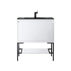 Milan 31.5 in. W x 18.1 in. D x 36 in. H Bathroom Vanity in Glossy White with Charcoal Black Composite Top