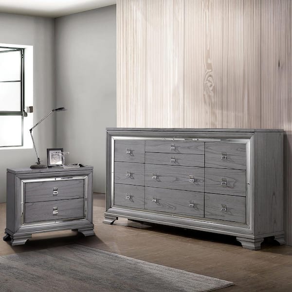 Tannon Light Gray 2-Drawer 30 in. Nightstand and Dresser