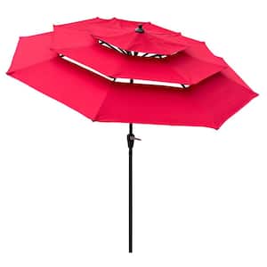 9 ft. 3-Tiers Aluminum Market Umbrella with Crank and Tilt and Wind Vents Outdoor Patio Umbrella in Red