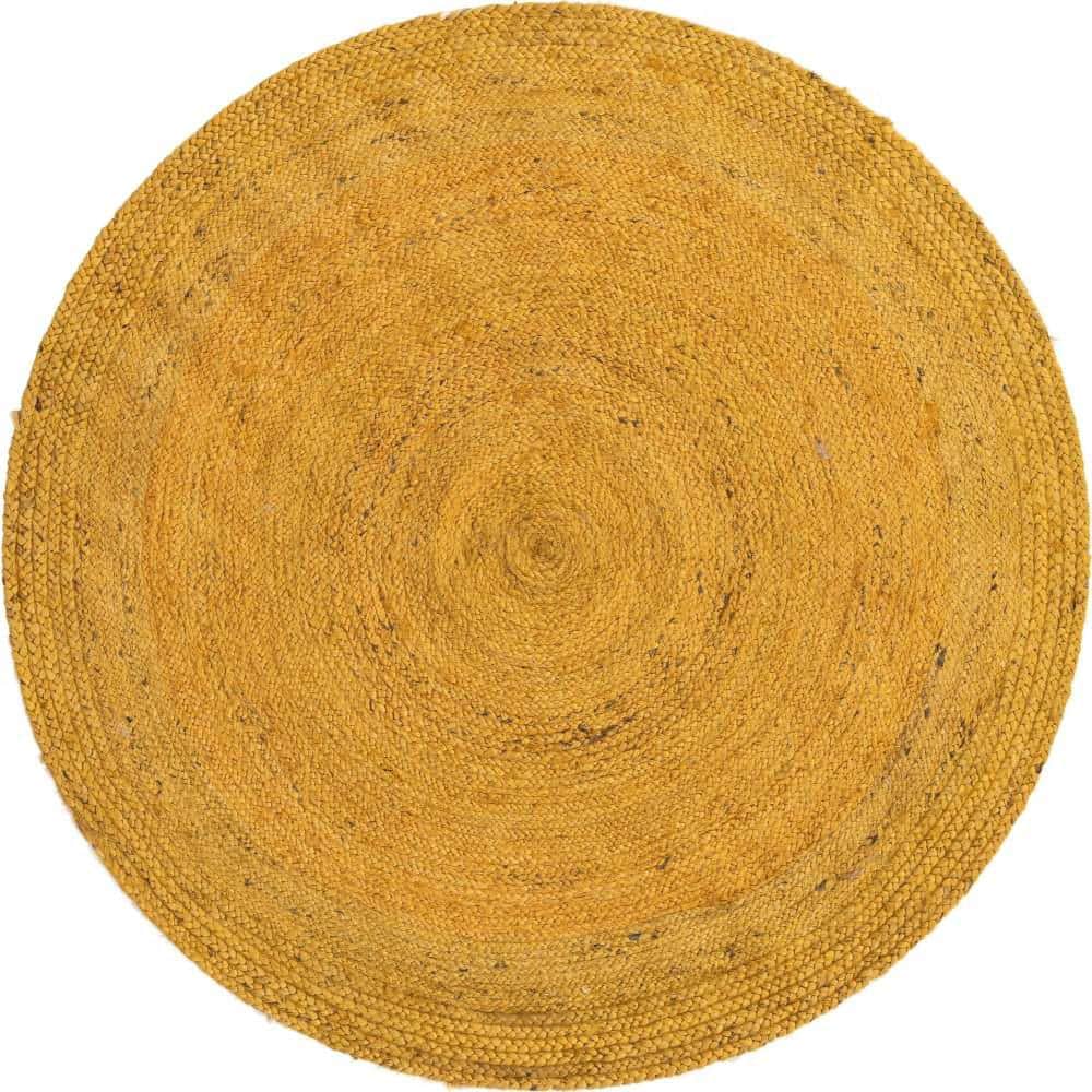 Unique Loom Braided Jute Dhaka Yellow 5 ft. 1 in. x 5 ft. 1 in. Area