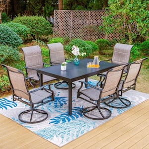 Black 7-Piece Metal Outdoor Patio Dining Set with Geometric Extendable Table and Padded Textilene Swivel Chairs