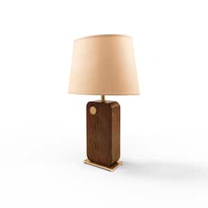 Laurel 29 in. Weathered Brass LED Table Lamp for Living Room with White Linen Shade