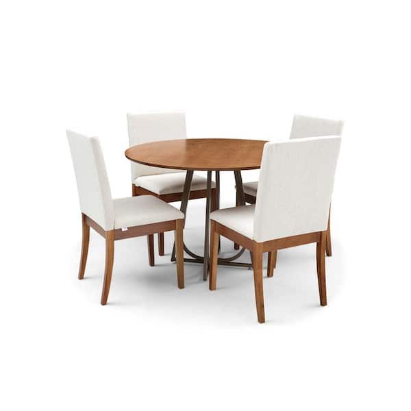 Herval 5 Piece Round Oak/Light Beige Wood Top Dinning Set with Wood Base Chairs (Seats 4)