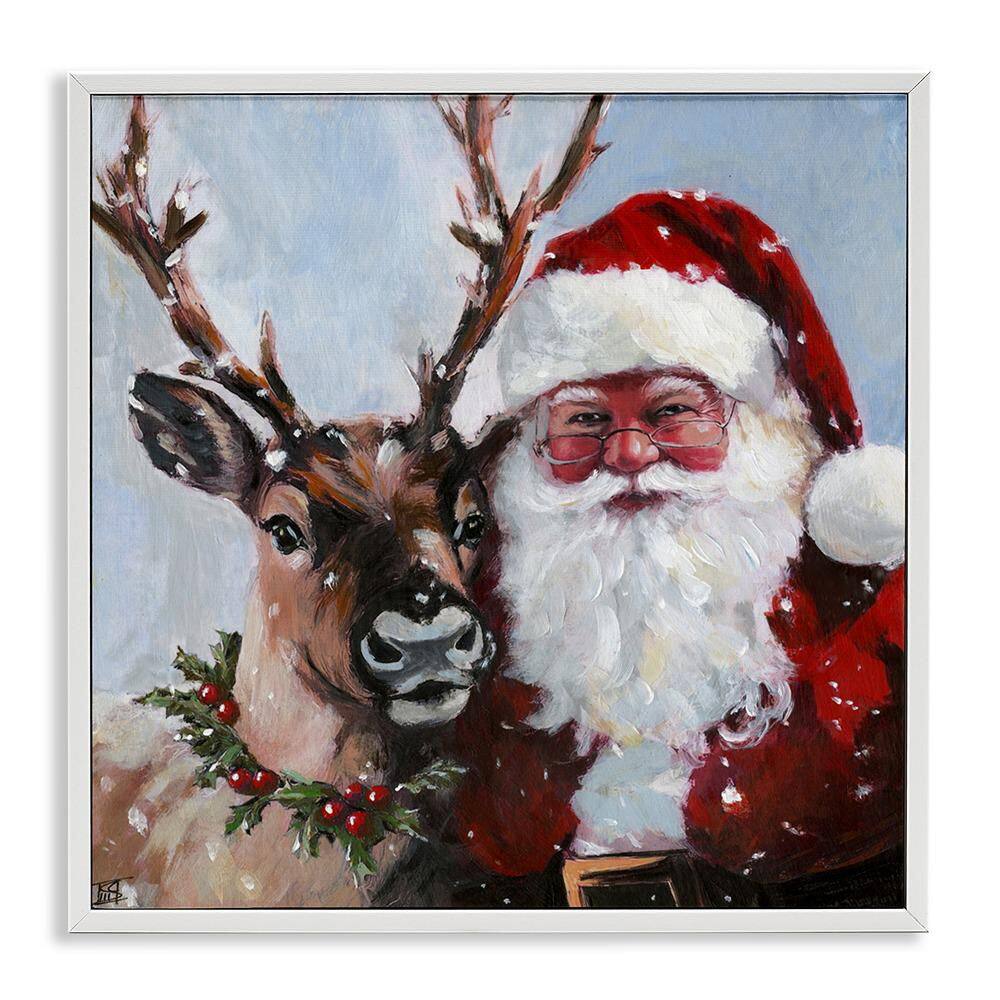Rosy Cheeked Santa and Reindeer by Sara Culpepper 1-Piece White Framed Giclee Religious Art Print 24 in. x 24 in. price history on PriceWatchPro