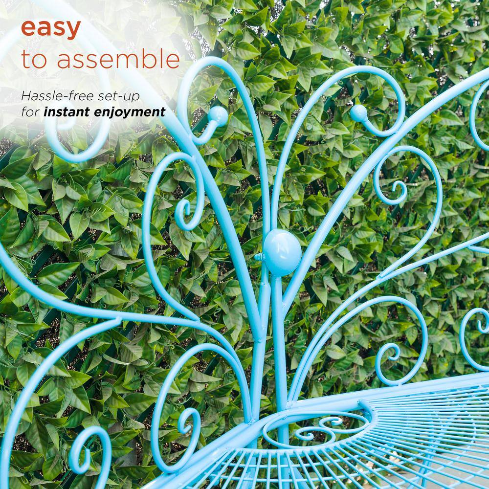 Charming Blue Metal Butterfly Garden Bench for Two