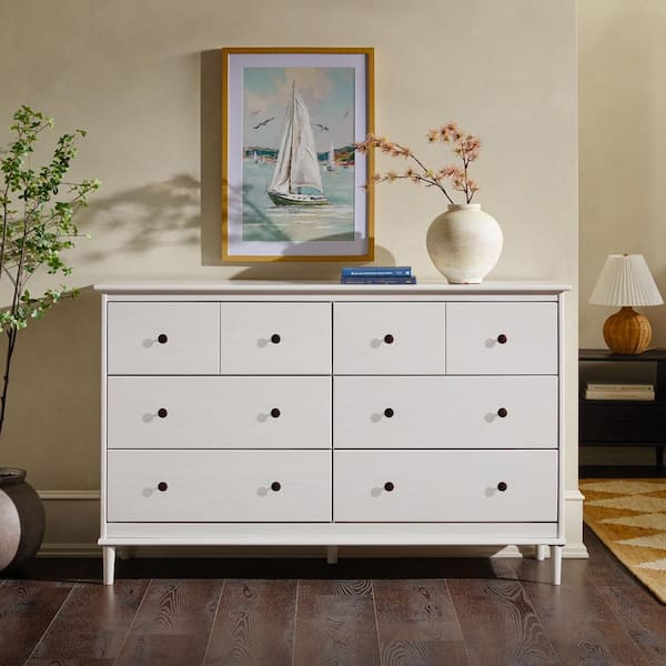 Walker Edison Furniture Company Classic Mid-Century Modern White 6-Drawer 57 in. Solid Wood Dresser