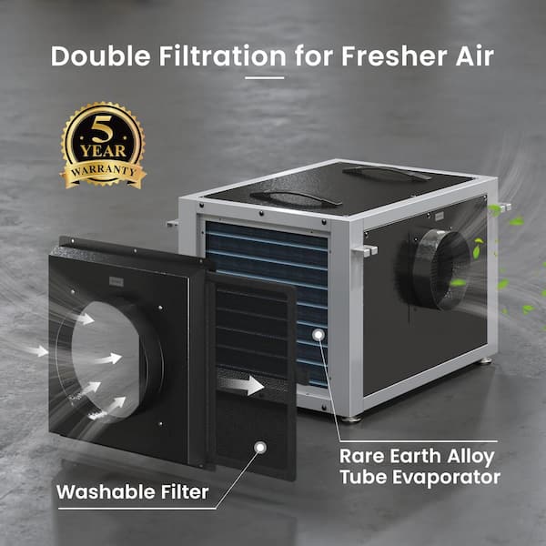 Waykar Dehumidifier for 1500 Sq ft Home Basement with Continuous Drain Hose Reusable Air Filter