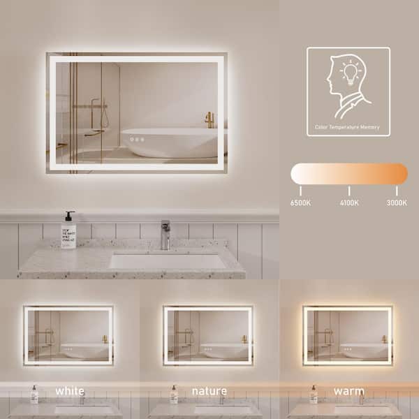 Illume 36 in. W x 24 in. H Rectangular Frameless Dimmable Anti-Fog LED Light Wall Bathroom Vanity Mirror Silver