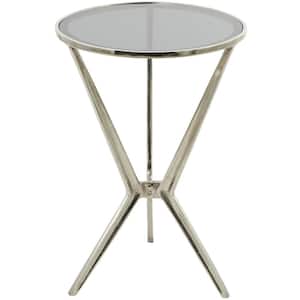 16 in. Silver Hourglass Shaped Stand Large Round Glass End Accent Table with Clear Glass Top
