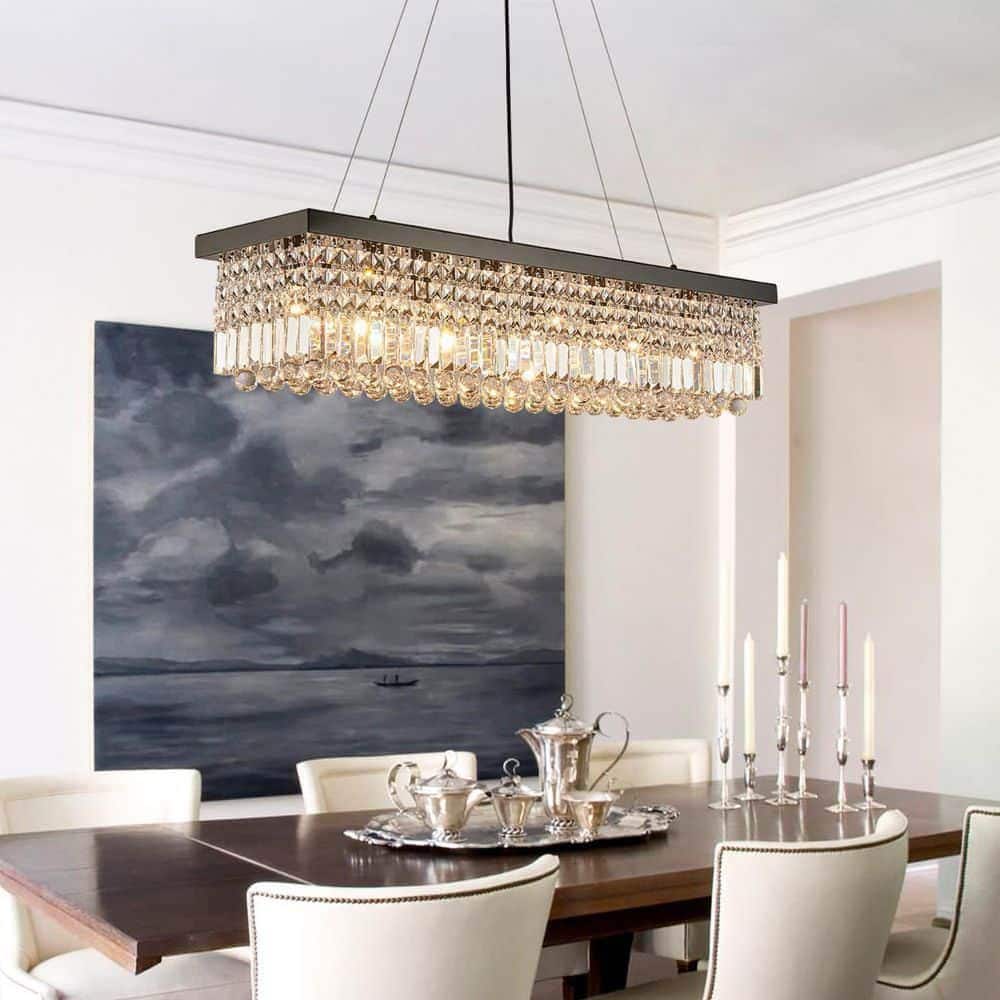 WDETR 40 in. 8-Light Black Modern Crystal Chandelier for Dining Room ...