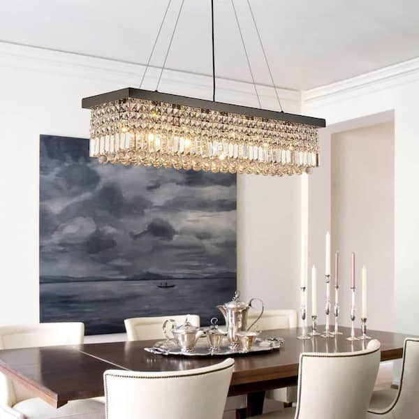40 in. 8-Light Black Modern Crystal Chandelier for Dining Room and Living Room