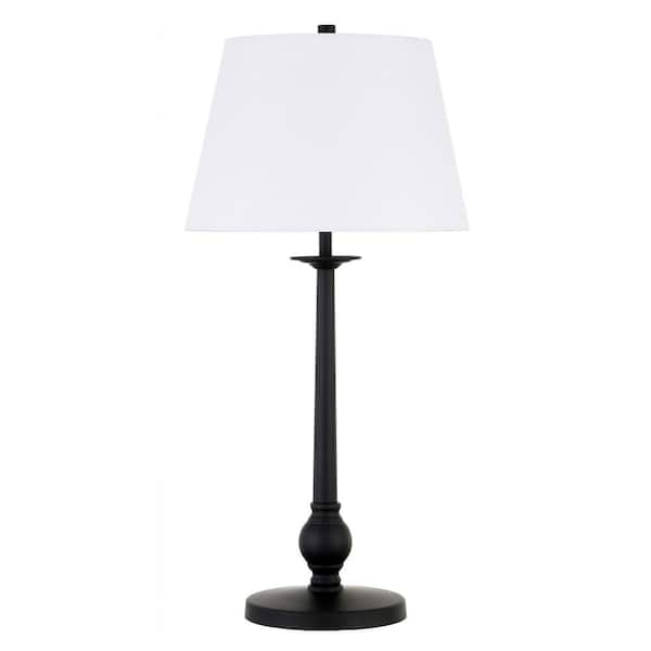 HomeRoots 28 in. White Modern Integrated LED Buffet Table Lamp with White Fabric Shade