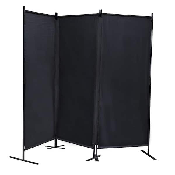 6 ft. 3-Panel Portable Room Divider Folding Privacy Screen with Metal Standing, Black